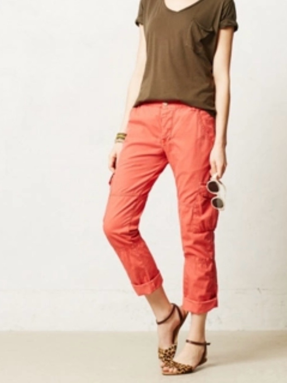 Theory Women’s Linen Blend Orange Cargo Straight Leg Pants Size 6